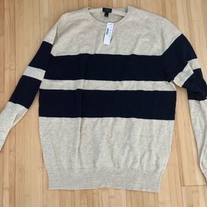 NEW! with Tags! 100% cotton. Sz M JCrew sweater. Oatmeal with navy stripe!